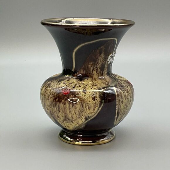 Vintage MCM Jasba Keramik German Pottery Drip Glaze Gold Rim Ceramic Vase 1960s - Picture 3 of 7